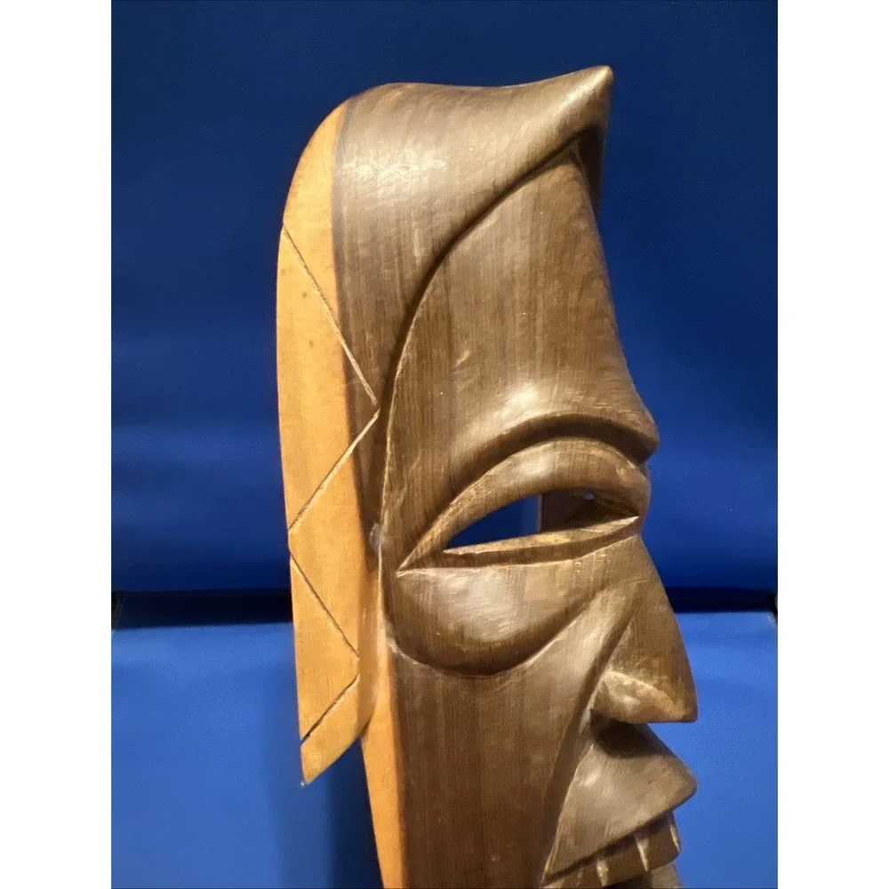 Vintage Hand Carved Wooden African Tribal Mask Wall Art Decor 12x6